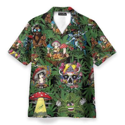 Amazing Hippie Mushroom And Green Weed Hawaiian Shirt