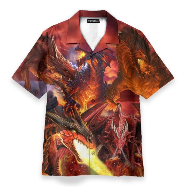 Flaming Dragon Men'S Button'S Up Shirts Hawaiian Shirt