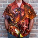 Flaming Dragon Men'S Button'S Up Shirts Hawaiian Shirt