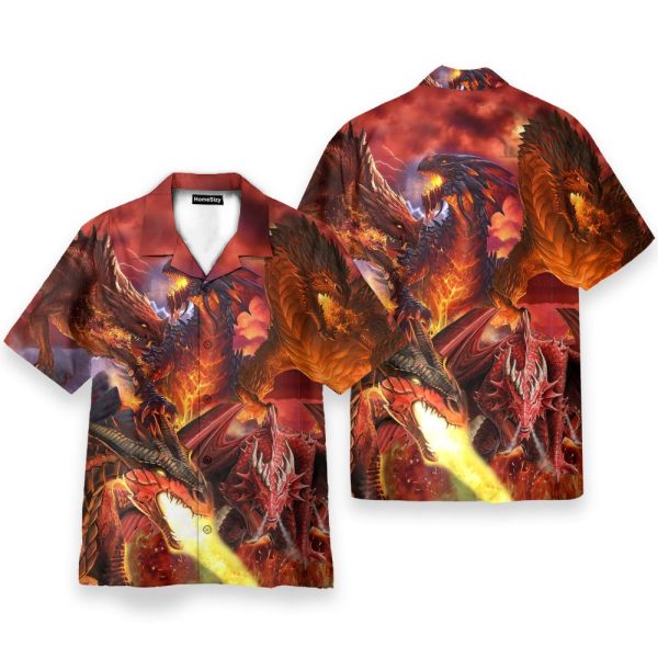 Flaming Dragon Men'S Button'S Up Shirts Hawaiian Shirt