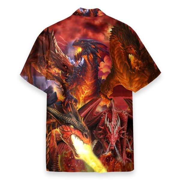 Flaming Dragon Men'S Button'S Up Shirts Hawaiian Shirt