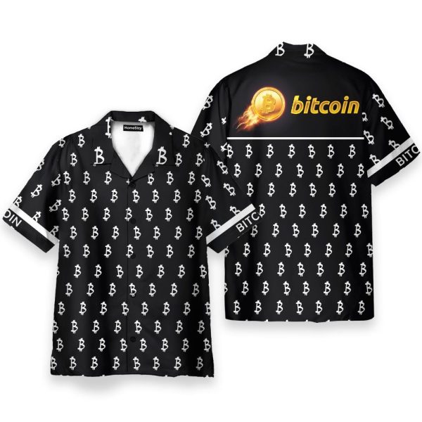 Black And White Bitcoin Pattern Hawaiian Shirt & Beach Shorts