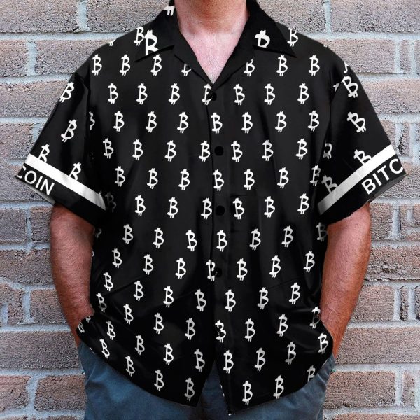 Black And White Bitcoin Pattern Hawaiian Shirt & Beach Shorts