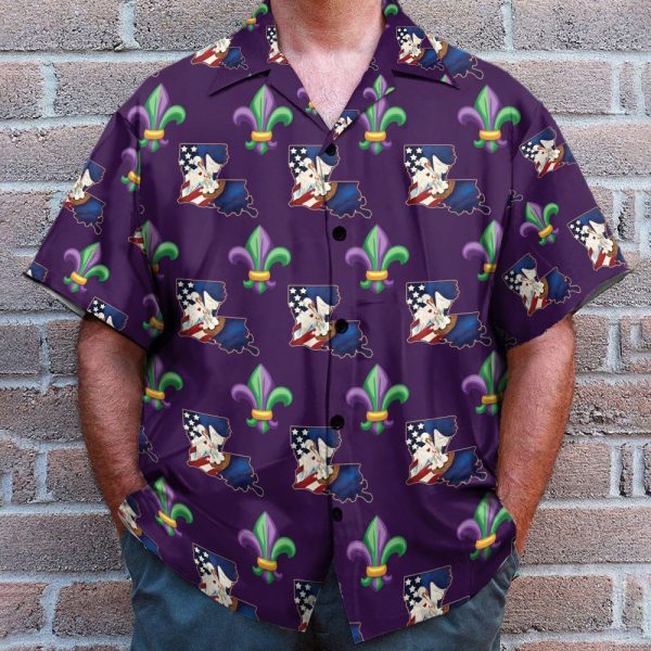 Louisiana Fleur De Lis Mardi Hawaiian Shirt & Beach Shorts