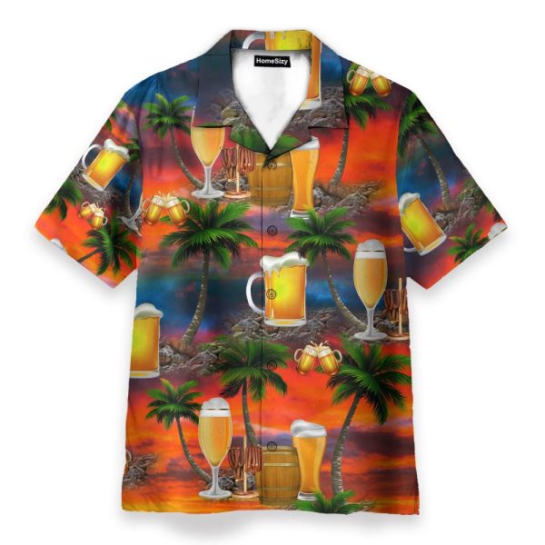 Sunset Beer In Paradise Hawaiian Shirt