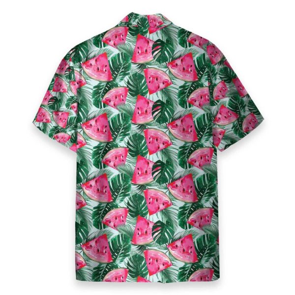 Watermelon In Tropical Green Leaves Hawaiian Shirt & Beach Shorts