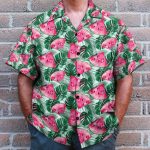 Watermelon In Tropical Green Leaves Hawaiian Shirt & Beach Shorts
