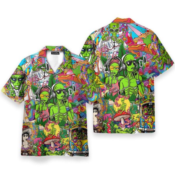 Couple Alien Smoking Weed Hippie Hawaiian Shirt