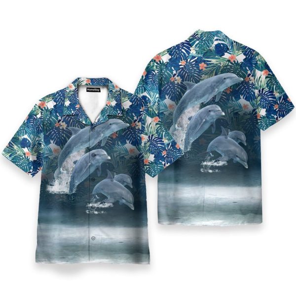 Dolphin Men'S Button'S Up Shirts Hawaiian Shirt