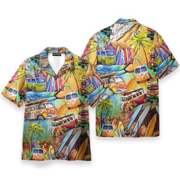 Hippie Bus Men'S Button'S Up Shirts Hawaiian Shirt