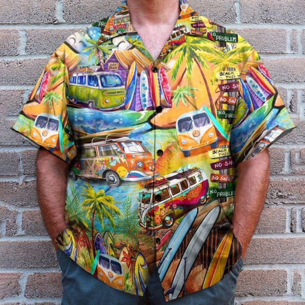 Hippie Bus Men'S Button'S Up Shirts Hawaiian Shirt