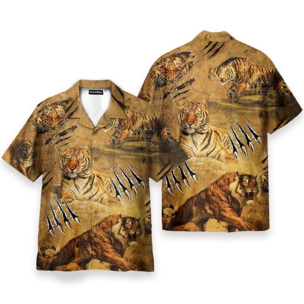 Strong Tiger Vintage Men'S Button'S Up Shirts Hawaiian Shirt