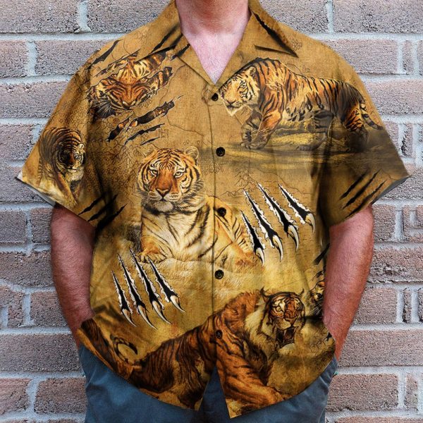 Strong Tiger Vintage Men'S Button'S Up Shirts Hawaiian Shirt