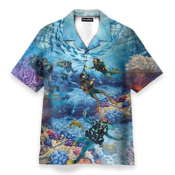 Amazing Blue Scuba Diving And Coral Reefs Hawaiian Shirt