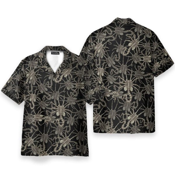 Alien Face Hugger Men'S Button'S Up Shirts Hawaiian Shirt & Beach Shorts