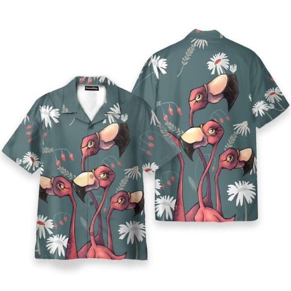 Flamingo Colorful Men'S Button'S Up Shirts Hawaiian Shirt