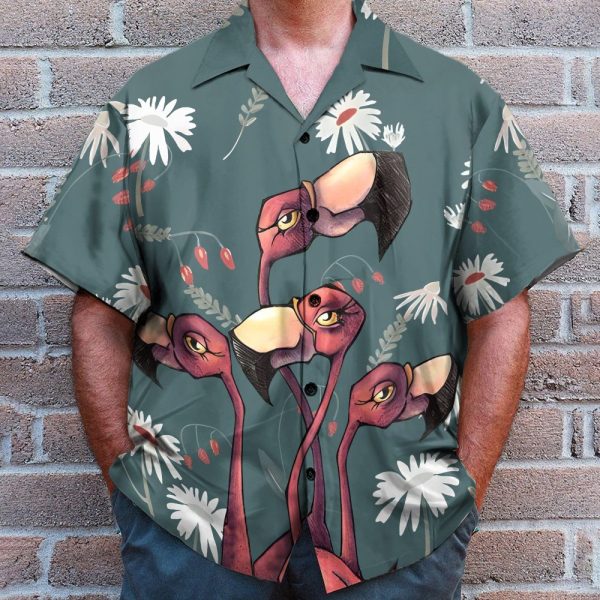 Flamingo Colorful Men'S Button'S Up Shirts Hawaiian Shirt