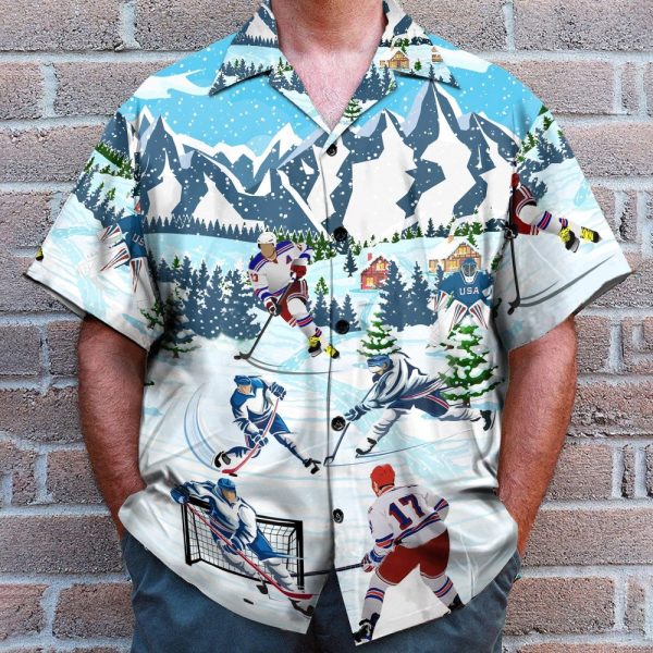 Ice Hockey Men'S Button'S Up Shirts Hawaiian Shirt
