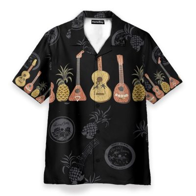 Ukulele And Pineapple Music Frame Pattern Hawaiian Shirt
