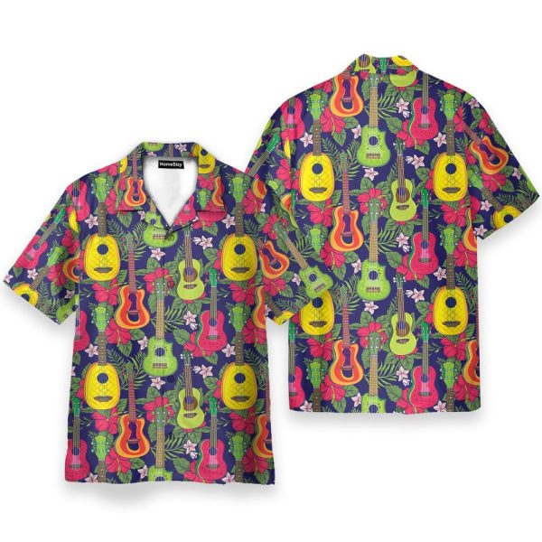 Colorful Fruit Ukulele Tropical Pattern Hawaiian Shirt & Beach Shorts