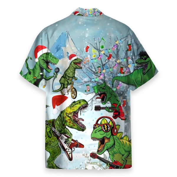 Dinosaur T-Rex Playing Guitar Merry Christmas Hawaiian Shirt