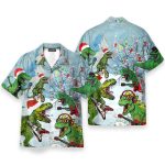 Dinosaur T-Rex Playing Guitar Merry Christmas Hawaiian Shirt