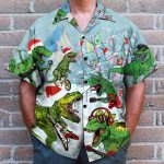 Dinosaur T-Rex Playing Guitar Merry Christmas Hawaiian Shirt
