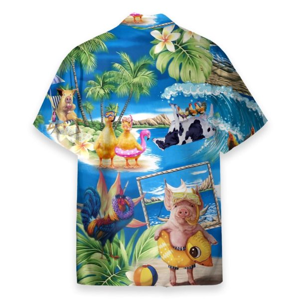 Stay Cool Duck Rooster Pig And Cow Animals Hawaiian Shirt
