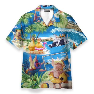 Stay Cool Duck Rooster Pig And Cow Animals Hawaiian Shirt