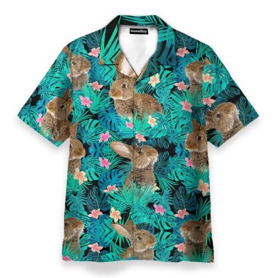 Rabbit In Tropical Green Leaves Hawaiian Shirt