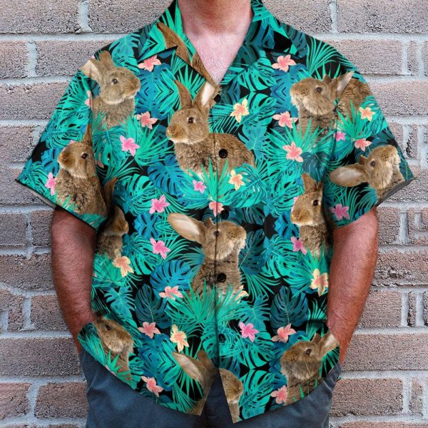 Rabbit In Tropical Green Leaves Hawaiian Shirt