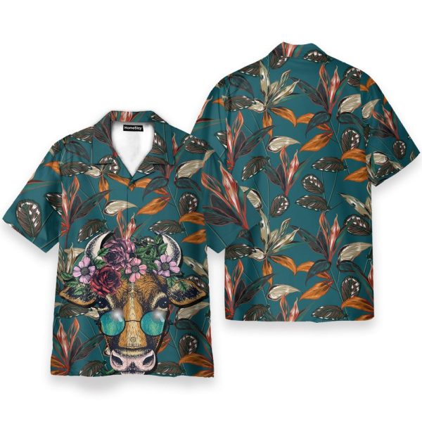 Cow Floral Tropical Funny Button'S Up Shirts Hawaiian Shirt