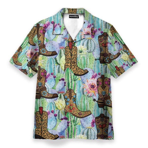 Cactus Boots Men'S Button'S Up Shirts Hawaiian Shirt