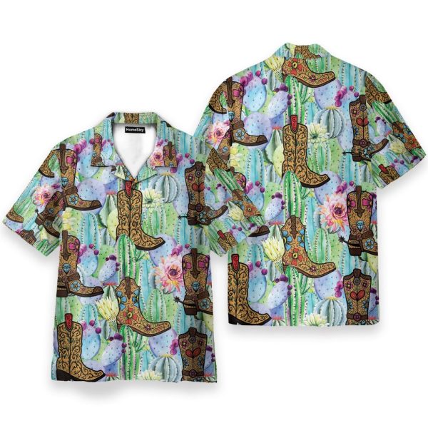 Cactus Boots Men'S Button'S Up Shirts Hawaiian Shirt