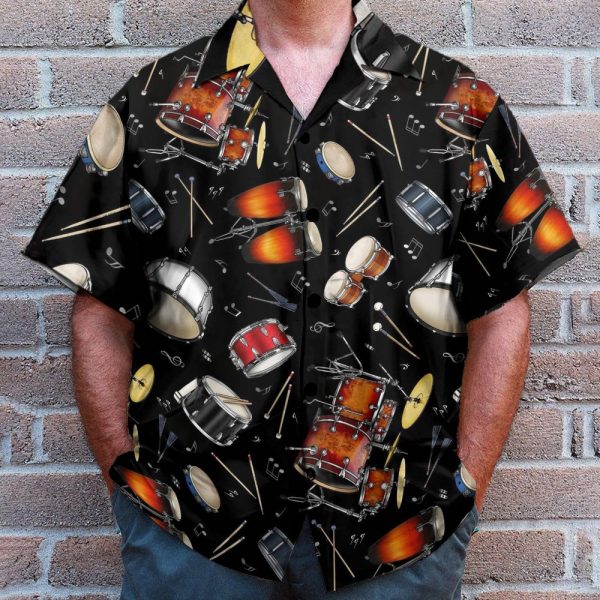 Drum For Summer Men'S Button'S Up Shirts Hawaiian Shirt