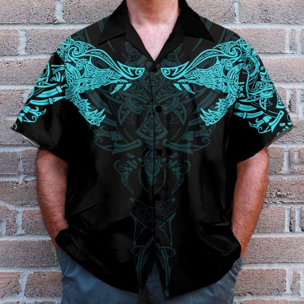 Viking Wolf Turquoise Men'S Button'S Up Shirts Hawaiian Shirt