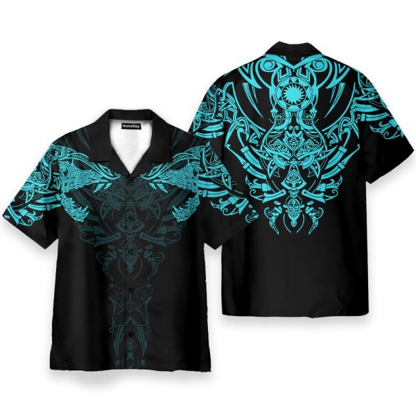 Viking Wolf Turquoise Men'S Button'S Up Shirts Hawaiian Shirt