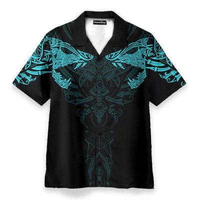Viking Wolf Turquoise Men'S Button'S Up Shirts Hawaiian Shirt