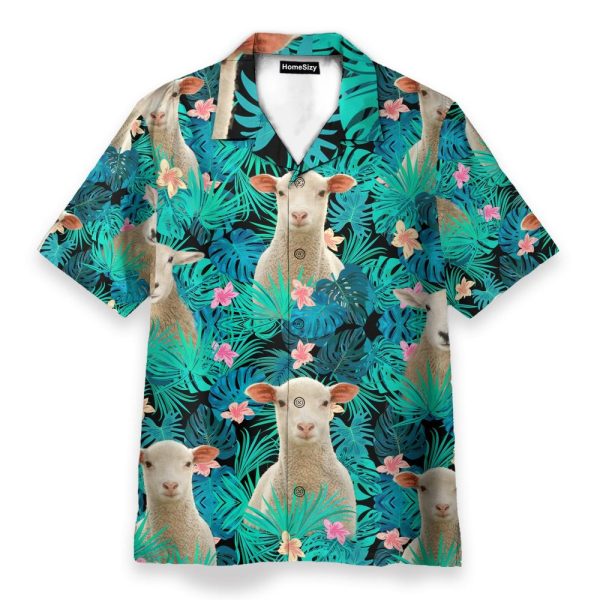 Sheep In Tropical Green Leaves Hawaiian Shirt