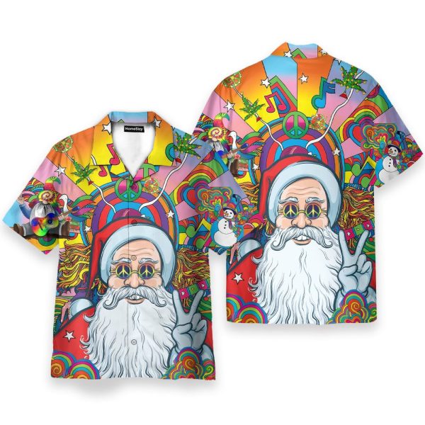 Merry Peacemas Santa Claus Hippie Hawaiian Shirt