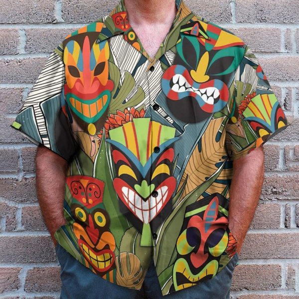 Tiki Head Men'S Button'S Up Shirts Hawaiian Shirt & Beach Shorts