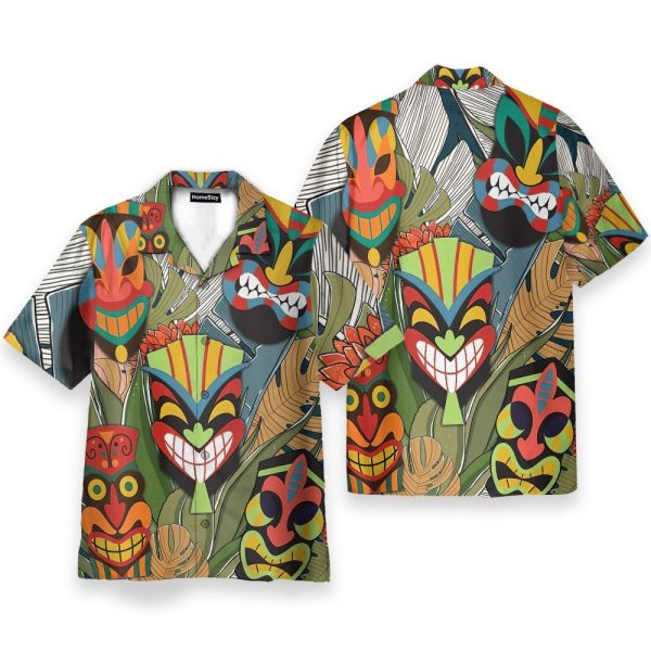Tiki Head Men'S Button'S Up Shirts Hawaiian Shirt & Beach Shorts