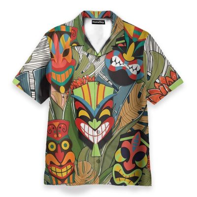 Tiki Head Men'S Button'S Up Shirts Hawaiian Shirt & Beach Shorts
