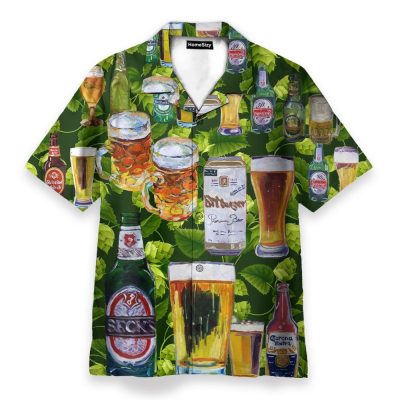 Beer Fesstival In Tropical Green Leaves Hawaiian Shirt