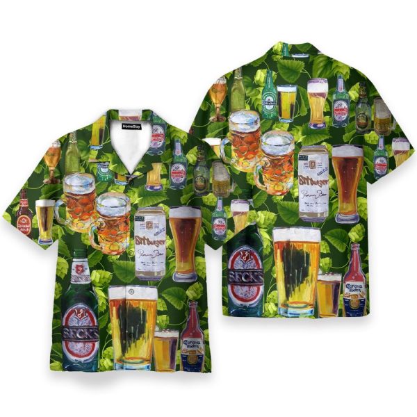 Beer Fesstival In Tropical Green Leaves Hawaiian Shirt
