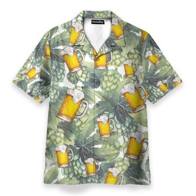 Hops And Craft Beer In Tropical Green Leaves Hawaiian Shirt & Beach Shorts