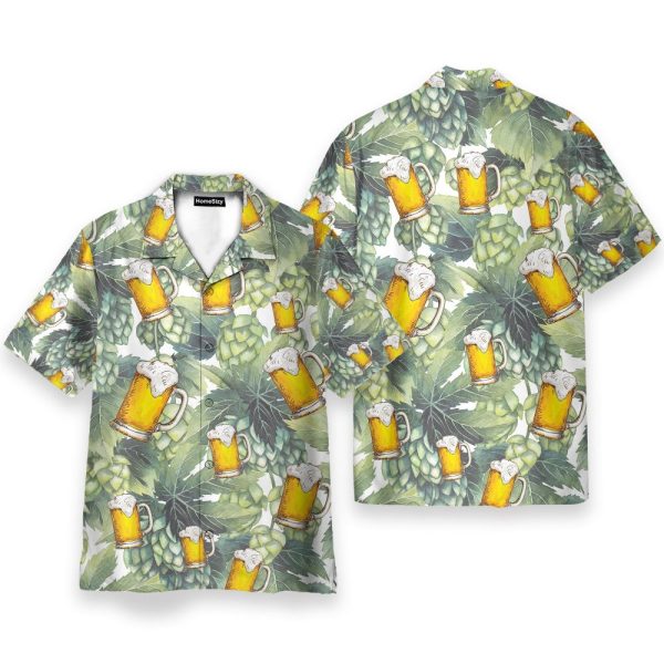 Hops And Craft Beer In Tropical Green Leaves Hawaiian Shirt & Beach Shorts