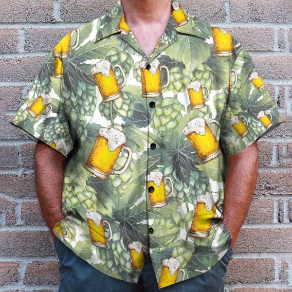 Hops And Craft Beer In Tropical Green Leaves Hawaiian Shirt & Beach Shorts