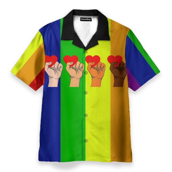 Amazing Lgbt Hand Holding Heart Hawaiian Shirt