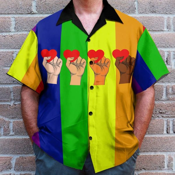 Amazing Lgbt Hand Holding Heart Hawaiian Shirt